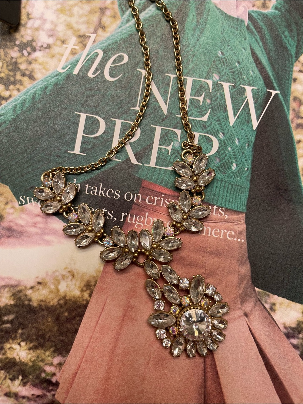 NWT J. Crew Gold Crystal Floral Bib Necklace